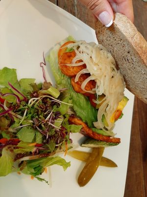 Veggie Sandwich with Smoked Tempeh 😋💯 at Backyard Coffee in Phnom Penh