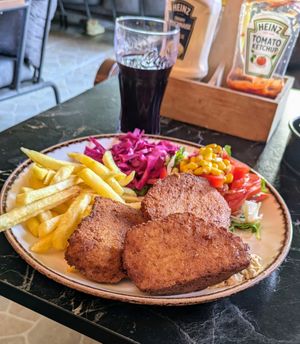 Falafel, hummus chips and salad at Gurme Restaurant  in Pamukkale