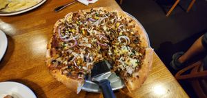 Spicy Thai with spicy tofu, vegan cheese, and added mushrooms. at Giovanni's Restaurant and Bar in Mammoth Lakes