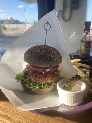 Spicy Hemp Burger  at Blue Point Falafel & Coffee in Yomitan