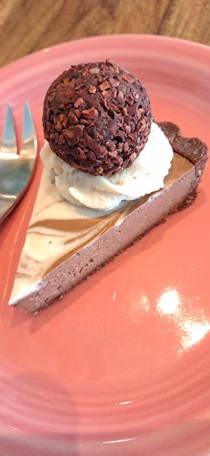 Divine raw chocolate tart at Blue Point Falafel & Coffee in Yomitan