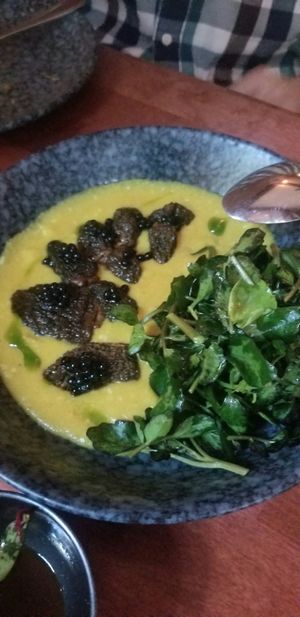 Morel, curry grits with balsamic pearls at Third Kingdom in New York City