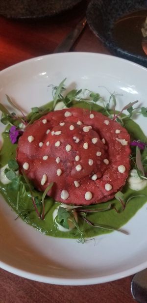 Ravioli, royal trumpet ragu almond ricotta cream of spinach at Third Kingdom in New York City