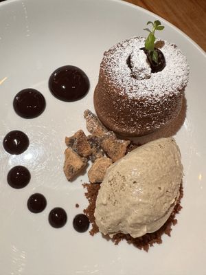 Lava cake, rosemary & porcini ice-cream, candied shiitake, chocolate crumble   at Third Kingdom in New York City