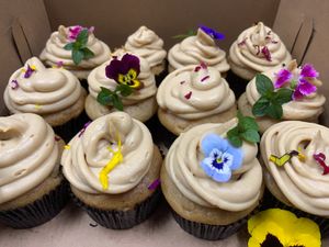 Springtime cupcakes. Cultured coconut and kalo frosting at Niu Life Kitchen in Wailuku