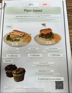 The menu has both English and Japanese. A few Japanese extra phrases are translated with an app in this photo    at 55+ カフェ in Osaka