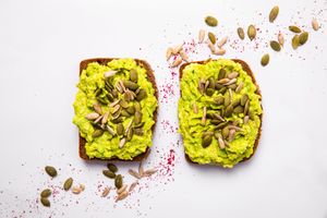 Avocado Toast.
Try our gluten free protein bread of your choice with smashed avocado topping: avocado, extra virgin olive oil, himalayan pink salt, black pepper, lemon juice, sesa at Dobro Top Vegan   in Dubai