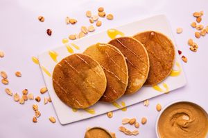 Vegan Pancakes.
Non-dairy absolutely vegan pancakes served with different sauce toppings. at Dobro Top Vegan   in Dubai