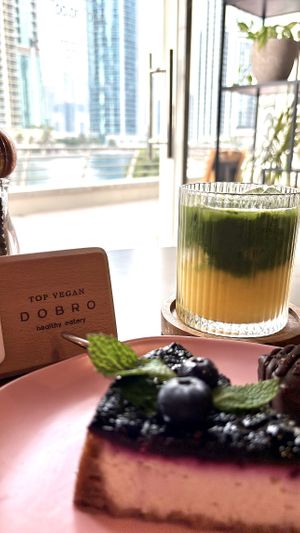 Bumble matcha and blueberry cheesecake  #Veganuary at Dobro Top Vegan   in Dubai