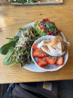 “Den veganske blogger”: avocado and hummus on sourdough bread with a chia pudding with vegan whipped cream.   at Baryl in Copenhagen