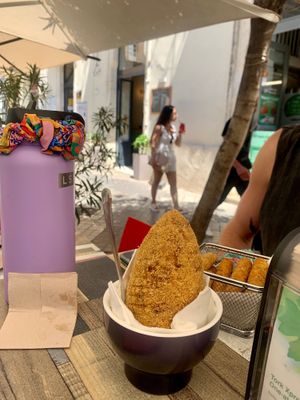 Maddie's potato & pistachio arancino at Vegan Food Tour Ortigia in Siracusa