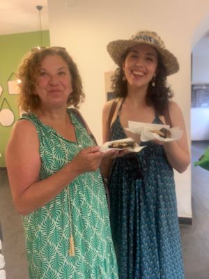 Maddie & Lyn enjoying the crostata at Vegan Food Tour Ortigia in Siracusa