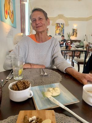 A lovely lunch with my tour customer, Julie. April 2024 at Vegan Food Tour Ortigia in Siracusa