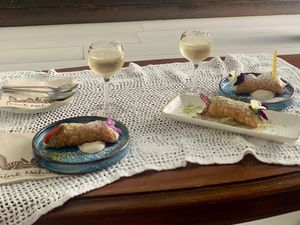 Pistachio & almond ricotta cannoli - April 2024 at Vegan Food Tour Ortigia in Siracusa