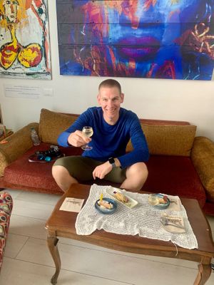 Sweet dessert wine pairs splendidly with vegan cannoli! - April 2024 at Vegan Food Tour Ortigia in Siracusa