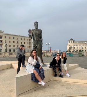 The Syracuse family with Archimedes, contemplating life  - March 2024 at Vegan Food Tour Ortigia in Siracusa