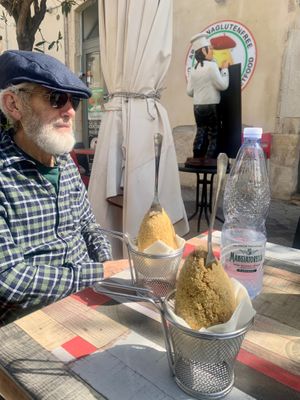 Yep! Tour guide Tonia & her husband Steve, eat at the tour stops on her days off! - March 2024 at Vegan Food Tour Ortigia in Siracusa