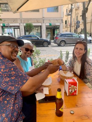 Cheers to the vegan arancini! - May 2024 at Vegan Food Tour Ortigia in Siracusa