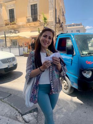 Jane loved our first savory stop! - May 2024 at Vegan Food Tour Ortigia in Siracusa