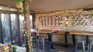 The George & Dragon's inside/outside area, next to the river at George and Dragon in Salisbury