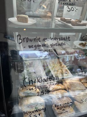 Vegan gluten-free brownie and chocolate ball  at Graffiti Café in Ystad