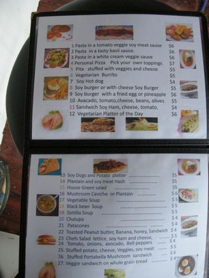 menu at Los Tres Gatos in La Fortuna