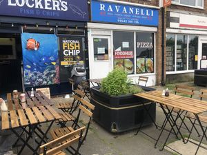 Outside seating   at Locker's Fish & Chips in Redcar