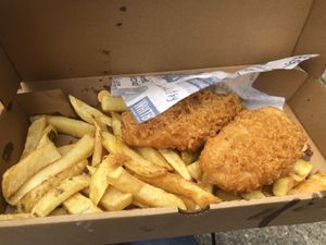 Vegan fish and chips  at Locker's Fish & Chips in Redcar