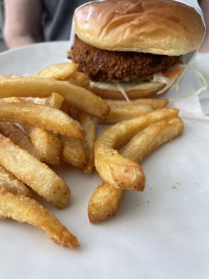 Crab cake burger  at Veggie Grill by Next Level - University Village in Seattle