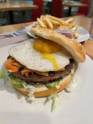 Kimchi burger  at Veggie Grill by Next Level - University Village in Seattle