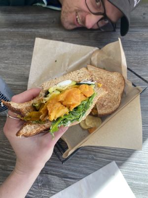 Veggie sandwich made vegan with a vegan cheese swap!   at Cool River in Buena Vista