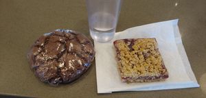Chocolate cookie and oat raspberry bar. Huge. at Cool River in Buena Vista