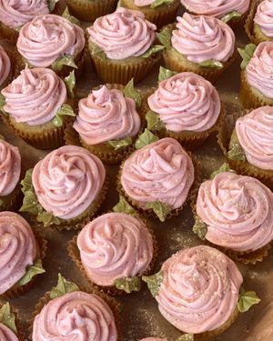 Mini vanilla cupcakes with raspberry and matcha buttercream + sparkles   at Heart Baker - Cloud Kitchen in Buena Vista