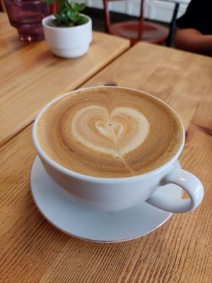 Cappuccino with oatmilk. at Leonardos Kafferosteri in Stockholm