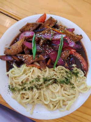 Fettuccini a la huancaína con tofu at Rocoto Cusqueño in Santiago