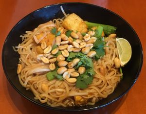 Veganized Pad Thai: sub tofu for chicken & order with no egg. Spicy, tasty & filling. at Pei Wei Asian Kitchen in Eden Prairie
