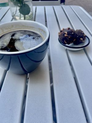 American coffee with chocolate and peanut truffles   at Franca in Montevideo