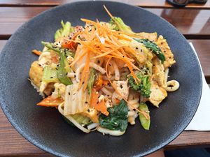 Udon with stir-fried tofu and vegetables. at Viet Vegan in Leipzig