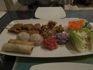 App platter - satay, dumplings, rolls, tapioca buns, lettuce wraps, veg cups   at Thai Onzon in Cochrane