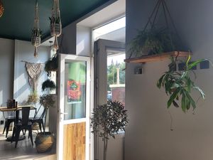 A lot of plants, the entrance at KRZAKI Vege Street Food in Plock