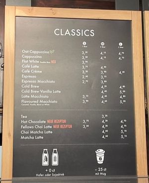 Oat cappuccino on menu   at Coffee Fellows - Altstadt Steingasse in Heidelberg