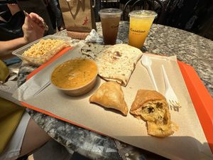 Kadhai Paneer with side of biryani and naan  at Maya Indian Veggie Delight in Central Singapore