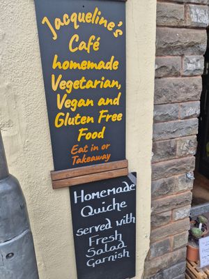 Vegan sign at Jacquelines Cafe in Ross-on-wye