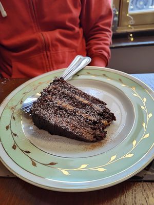 Choc & caramel cake at Jacquelines Cafe in Ross-on-wye