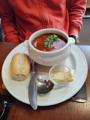 Carrot and bean soup at Jacquelines Cafe in Ross-on-wye
