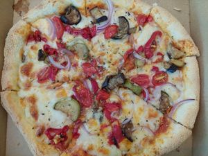 Vegetarian pizza (55 dh) at Culture Box cafe in Fes