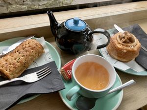 Curried jackfruit sausage roll and biscoff cronut    at Castleton Coffee Co in Castleton
