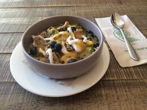 Green special breakfast bowl at Little Bird Organics - Kingsland in Auckland