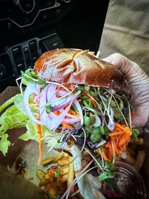 Lions mane burger   at Buddha Belly Burger in Sacramento
