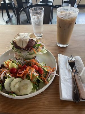 zen burger and iced Vietnamese coffee   at Buddha Belly Burger in Sacramento
